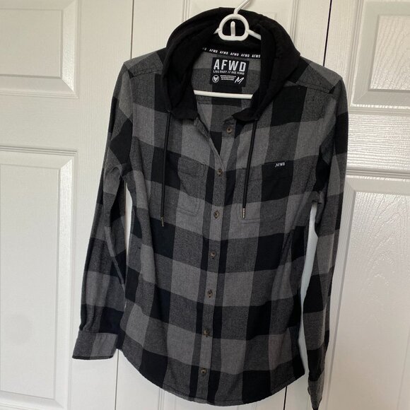 AFWD Women's WD Shirt Jacket (Shacket) Hoodie Long Sleeve Plaid Medium - Picture 1 of 6